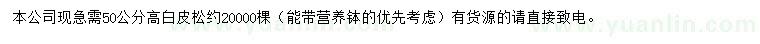求購(gòu)高50公分白皮松