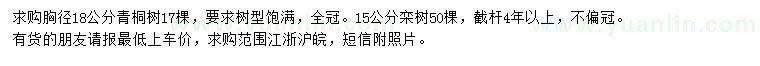 求購胸徑18公分青桐樹、15公分欒樹