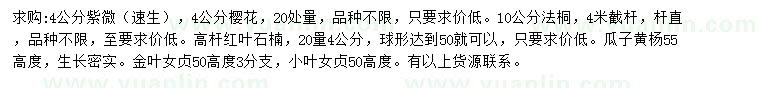 求購(gòu)紫微、櫻花、法桐等