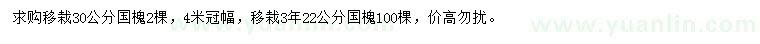 求購22、30公分國槐