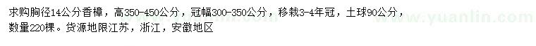 求購胸徑14公分香樟