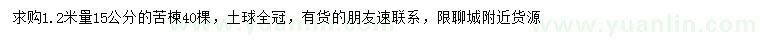 求購1.2米量15公分苦楝
