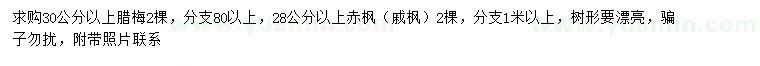 求購30公分以上臘梅、28公分以上赤楓