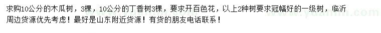 求購木瓜樹、丁香樹