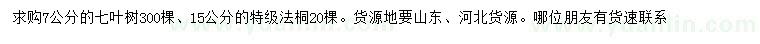 求購7公分七葉樹、15公分法桐