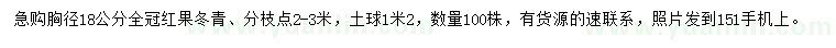 求購胸徑18公分紅果冬青