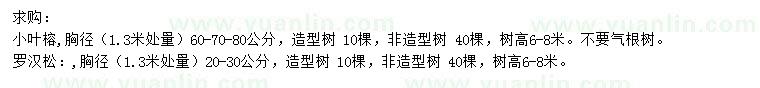 求購胸徑60、70、80公分小葉榕、20-30公分羅漢松