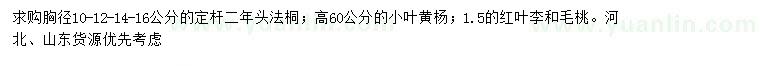 求購法桐、小葉黃楊、紅葉李等