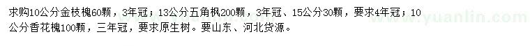 求購(gòu)金枝槐、五角楓、香花槐