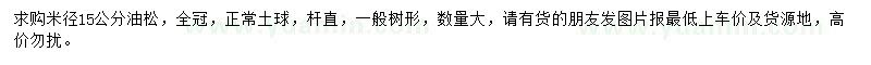 求購米徑15公分油松