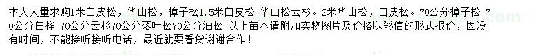 求購(gòu)華山松、白皮松、樟子松等