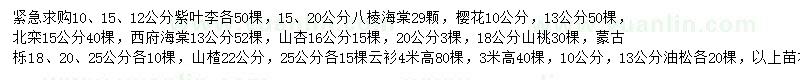 求購(gòu)紫葉李、八棱海棠、櫻花等