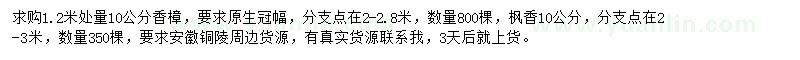 求購(gòu)香樟、楓香
