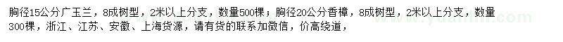 求購胸徑15公分廣玉蘭、胸徑20公分香樟