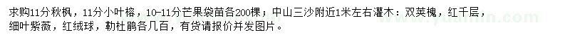 求購秋楓、小葉榕、芒果袋苗等