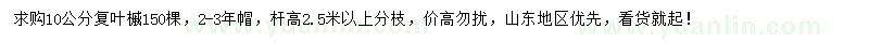 求購10公分復(fù)葉槭