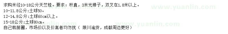 求購米徑10-18公分天竺桂