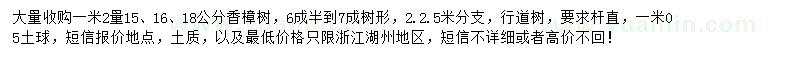 求購(gòu)1.2米量15、16、18公分香樟樹