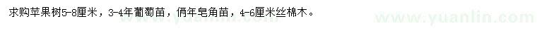 求購蘋果樹、葡萄苗、皂角苗等