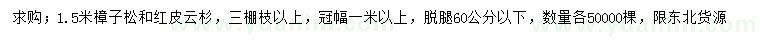 求購高1.5米樟子松、紅皮云杉