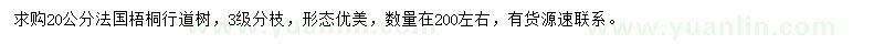 求購20公分法國(guó)梧桐