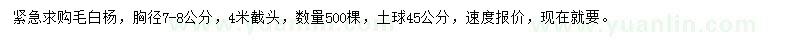 求購(gòu)胸徑7-8公分毛白楊