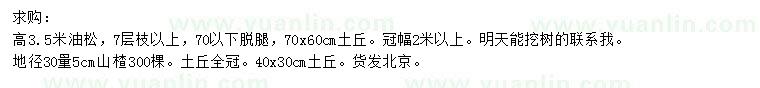 求購(gòu)高3.5米油松、地徑30量5公分山楂