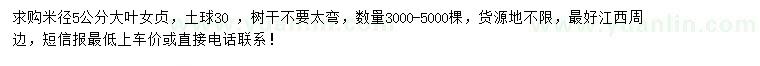 求購米徑5公分大葉女貞
