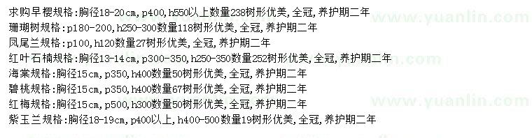 求購早櫻、珊瑚樹、鳳尾蘭等