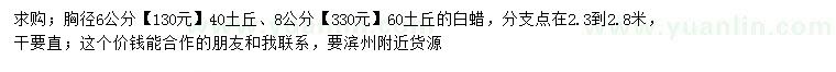 求購胸徑6、8公分白蠟