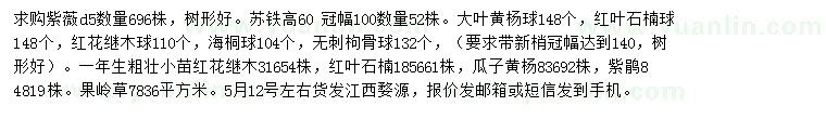 求購紫薇、蘇鐵、大葉黃楊球等