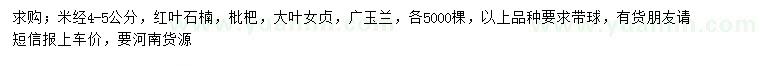 求購(gòu)紅葉石楠、枇杷樹(shù)、大葉女貞等