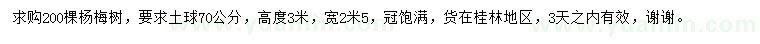 求購高3米楊梅樹