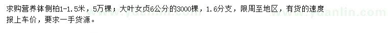 求購1-1.5米營養(yǎng)缽側(cè)柏、6公分大葉女貞
