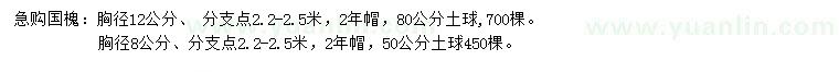 求購(gòu)8、12公分國(guó)槐