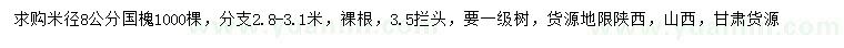 求購米徑8公分國槐