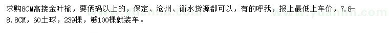 求購8公分高接金葉榆