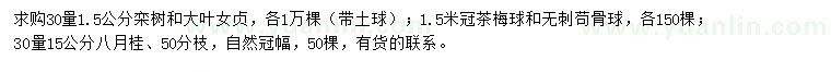求購欒樹、大葉女貞、茶梅球等