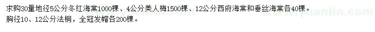 求購冬紅海棠、美人梅、西府海棠等