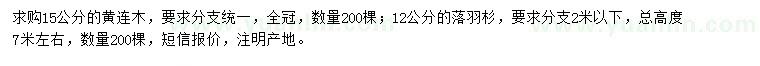 求購15公分黃連木、12公分落羽杉