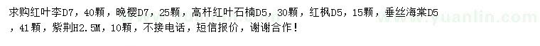 求購(gòu)紅葉李、晚櫻、高桿紅葉石楠等