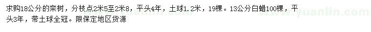 求購18公分欒樹、13公分白蠟