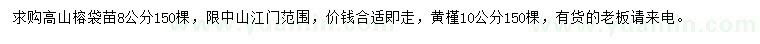 求購(gòu)8公分高山榕、10公分黃槿