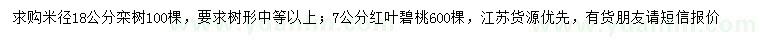 求購米徑18公分欒樹、7公分紅葉碧桃