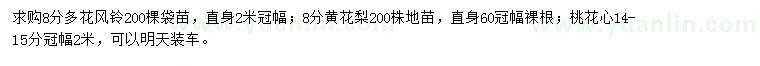 求購多花風(fēng)鈴、黃花梨、桃花心