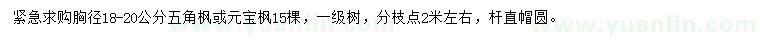 求購胸徑18-20公分五角楓、元寶楓