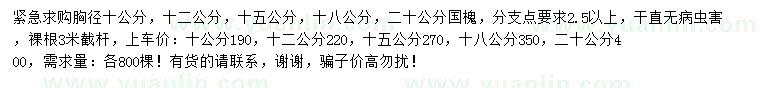 求購(gòu)胸徑10、12、15、18、20公分國(guó)槐
