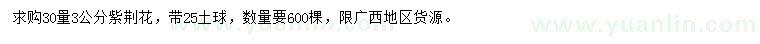 求購30量3公分紫荊花