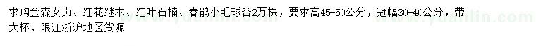 求購金森女貞、紅花繼木、紅葉石楠等小毛球