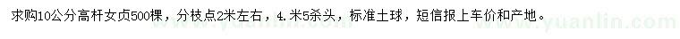 求購10公分高桿女貞